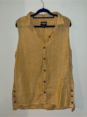 JONES & CO Lightweight Linen Button-Front Top in Golden Yellow